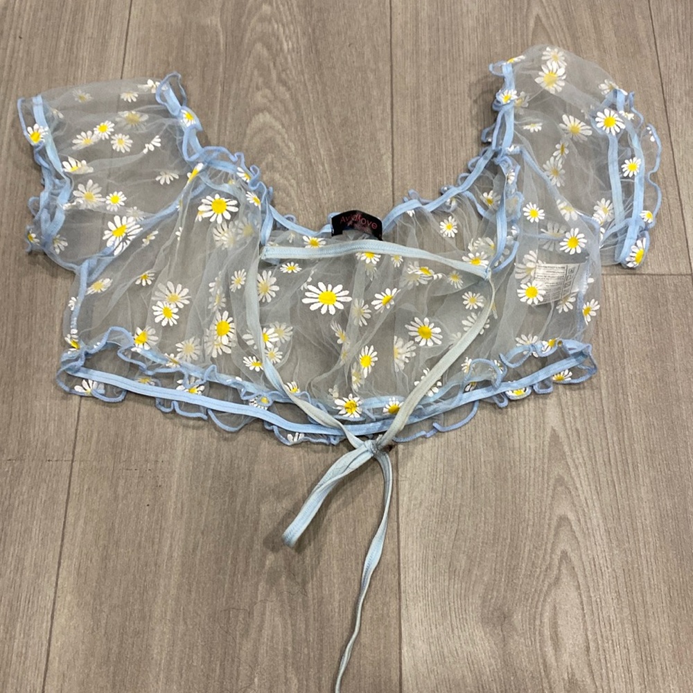 Sexy Blue Daisy See-through Lingerie Top